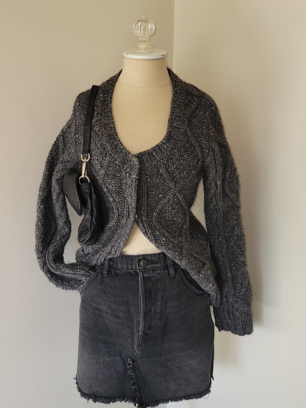 NWT Free People Brea Cut Off Distressed Black Denim Mini Skirt